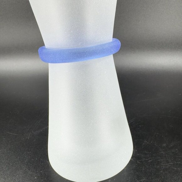 Vintage Frosted Glass Vase Vessel With Cobalt Blue Ring Glassware Vase Decor VTG - Picture 11 of 11